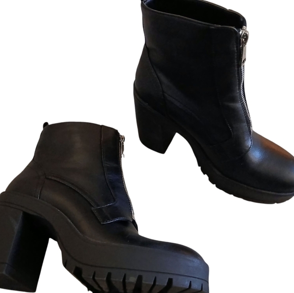 ASOS Missguided Black Platform Moto Punk Ankle Boots With Zip Front Size- 6/4 UK - Picture 4 of 7